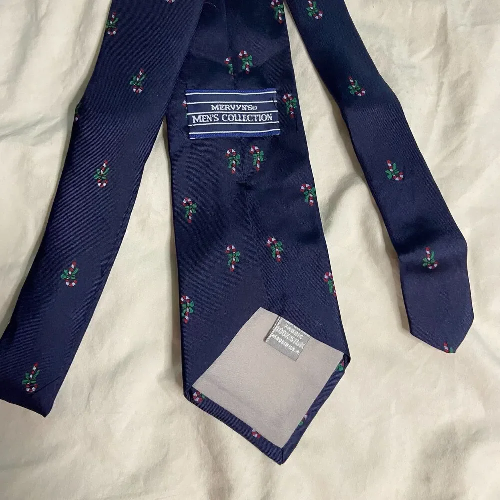 #7908 MERVINS MENS COLLECTION BLUE CANDY CANE NECKTIE 3.5 X 56 POLYESTER VTG